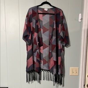 LuLaRoe Geometric Fringe Kimono - Red, Blue, Black